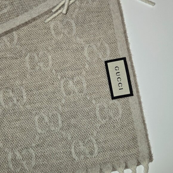 GUCCI Wool/Angora Monogram Web Fringe Scarf - Picture 5 of 7
